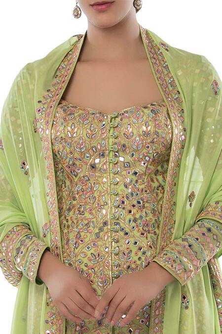 Tamanna Punjabi Kapoor Green Georgette Sweetheart Neck Embroidered Kurta Sharara Set at Aza Fashions Tamanna Punjabi Kapoor_Green Georgette Sweetheart Neck Embroidered Kurta Sharara Set _at_Aza_Fashions