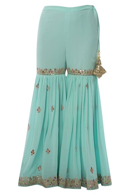 Shop Tamanna Punjabi Kapoor Blue Georgette Square Neck Embroidered Kurta Sharara Set Online at Aza Fashions Shop_Tamanna Punjabi Kapoor_Blue Georgette Square Neck Embroidered Kurta Sharara Set _Online_at_Aza_Fashions