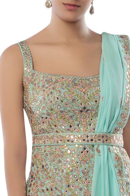 Tamanna Punjabi Kapoor Blue Georgette Square Neck Embroidered Kurta Sharara Set at Aza Fashions Tamanna Punjabi Kapoor_Blue Georgette Square Neck Embroidered Kurta Sharara Set _at_Aza_Fashions