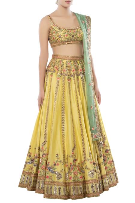 Tamanna Punjabi Kapoor Yellow Net, Chanderi Round Bridal Lehenga Set Online at Aza Fashions Tamanna Punjabi Kapoor_Yellow Net, Chanderi Round Bridal Lehenga Set _Online_at_Aza_Fashions