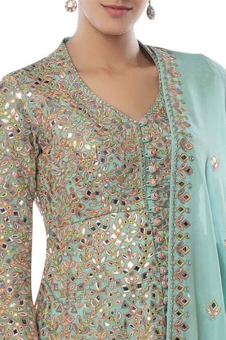 Tamanna Punjabi Kapoor Blue Georgette V Neck Embroidered Kurta Sharara Set at Aza Fashions Tamanna Punjabi Kapoor_Blue Georgette V Neck Embroidered Kurta Sharara Set _at_Aza_Fashions