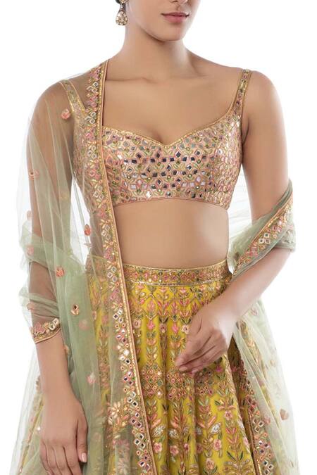 Tamanna Punjabi Kapoor_Yellow Net Sweetheart Neck Embroidered Bridal Lehenga Set  _at_Aza_Fashions