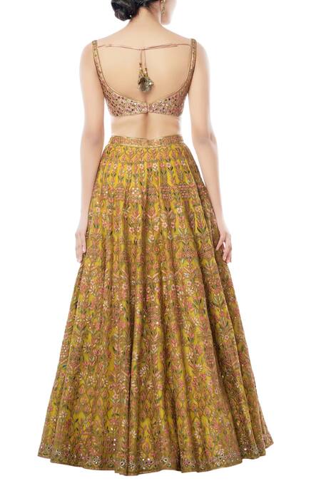 Shop_Tamanna Punjabi Kapoor_Yellow Net Sweetheart Neck Embroidered Bridal Lehenga Set  _at_Aza_Fashions