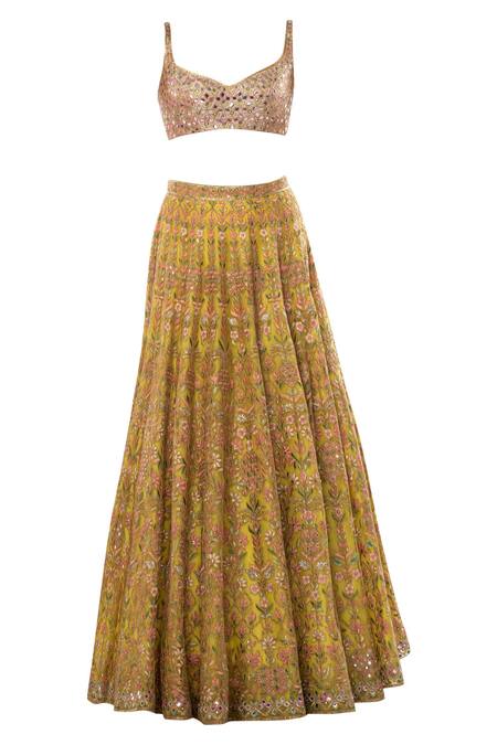 Shop_Tamanna Punjabi Kapoor_Yellow Net Sweetheart Neck Embroidered Bridal Lehenga Set  _Online_at_Aza_Fashions
