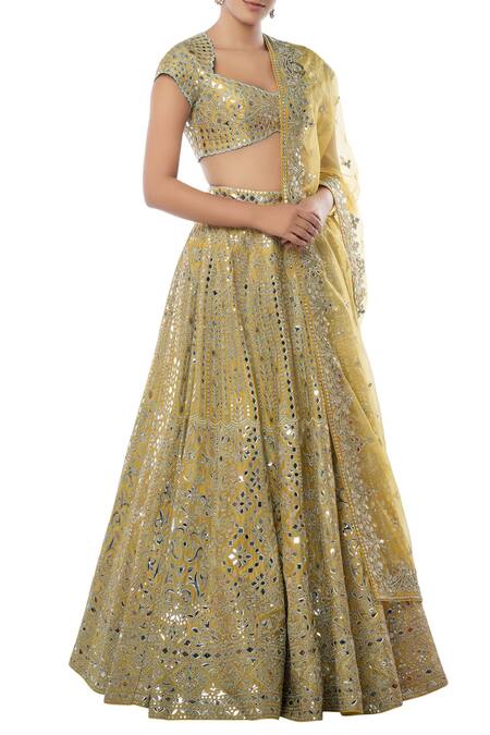 Tamanna Punjabi Kapoor Yellow Net, Chanderi Silk Pentagon Embellished Bridal Lehenga Set Online at Aza Fashions Tamanna Punjabi Kapoor_Yellow Net, Chanderi Silk Pentagon Embellished Bridal Lehenga Set _Online_at_Aza_Fashions