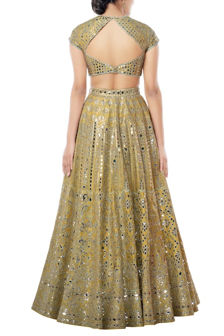 Shop Tamanna Punjabi Kapoor Yellow Net, Chanderi Silk Pentagon Embellished Bridal Lehenga Set at Aza Fashions Shop_Tamanna Punjabi Kapoor_Yellow Net, Chanderi Silk Pentagon Embellished Bridal Lehenga Set _at_Aza_Fashions