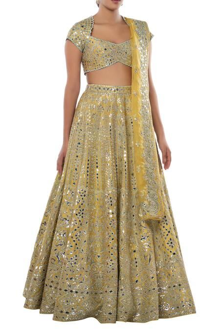 Buy Tamanna Punjabi Kapoor Yellow Net, Chanderi Silk Pentagon Embellished Bridal Lehenga Set Online at Aza Fashions Buy_Tamanna Punjabi Kapoor_Yellow Net, Chanderi Silk Pentagon Embellished Bridal Lehenga Set _Online_at_Aza_Fashions