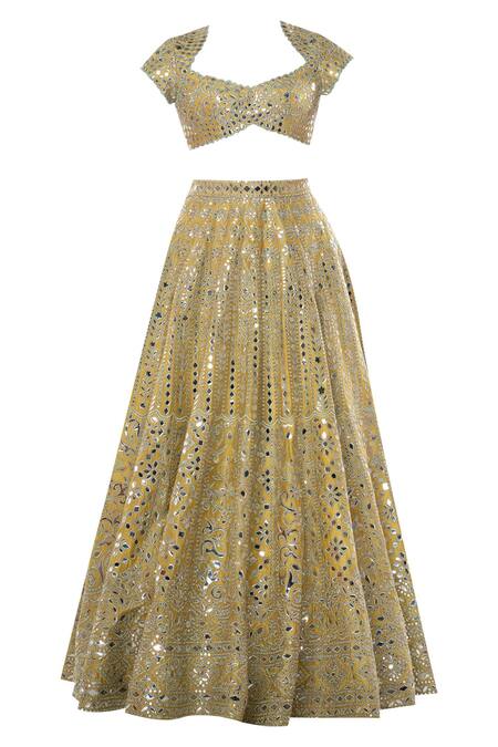 Shop Tamanna Punjabi Kapoor Yellow Net, Chanderi Silk Pentagon Embellished Bridal Lehenga Set Online at Aza Fashions Shop_Tamanna Punjabi Kapoor_Yellow Net, Chanderi Silk Pentagon Embellished Bridal Lehenga Set _Online_at_Aza_Fashions
