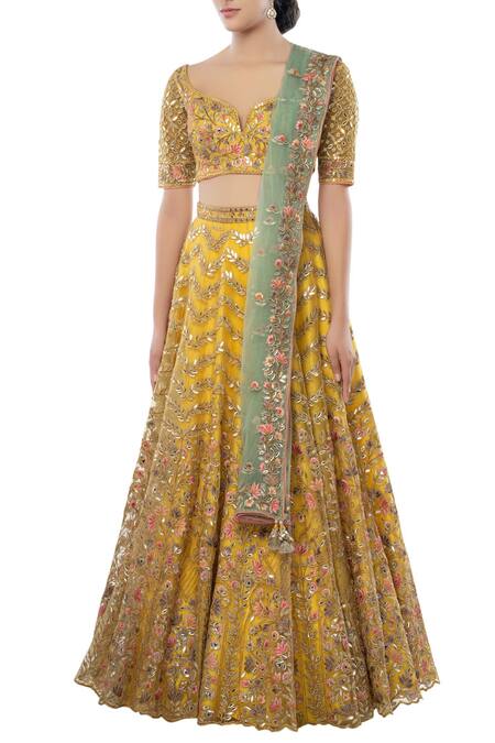 Buy Tamanna Punjabi Kapoor Yellow Net Wide Neck Embroidered Bridal Lehenga Set Online at Aza Fashions Buy_Tamanna Punjabi Kapoor_Yellow Net Wide Neck Embroidered Bridal Lehenga Set _Online_at_Aza_Fashions