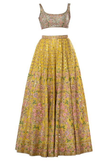 Shop Tamanna Punjabi Kapoor Yellow Net, Chanderi Silk Square Neck Embroidered Bridal Lehenga Set Online at Aza Fashions Shop_Tamanna Punjabi Kapoor_Yellow Net, Chanderi Silk Square Neck Embroidered Bridal Lehenga Set _Online_at_Aza_Fashions