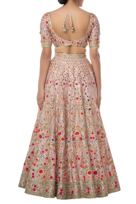 Shop Tamanna Punjabi Kapoor Pink Net, Chanderi Silk V Neck Embroidered Bridal Lehenga Set at Aza Fashions Shop_Tamanna Punjabi Kapoor_Pink Net, Chanderi Silk V Neck Embroidered Bridal Lehenga Set _at_Aza_Fashions