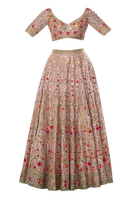 Shop Tamanna Punjabi Kapoor Pink Net, Chanderi Silk V Neck Embroidered Bridal Lehenga Set Online at Aza Fashions Shop_Tamanna Punjabi Kapoor_Pink Net, Chanderi Silk V Neck Embroidered Bridal Lehenga Set _Online_at_Aza_Fashions