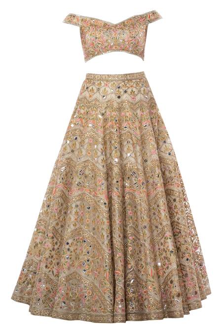 Shop_Tamanna Punjabi Kapoor_Off White Net One Shoulder Embroidered Bridal Lehenga Set _Online_at_Aza_Fashions