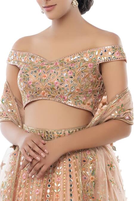 Tamanna Punjabi Kapoor Peach Net One Shoulder Embroidered Bridal Lehenga Set at Aza Fashions Tamanna Punjabi Kapoor_Peach Net One Shoulder Embroidered Bridal Lehenga Set _at_Aza_Fashions