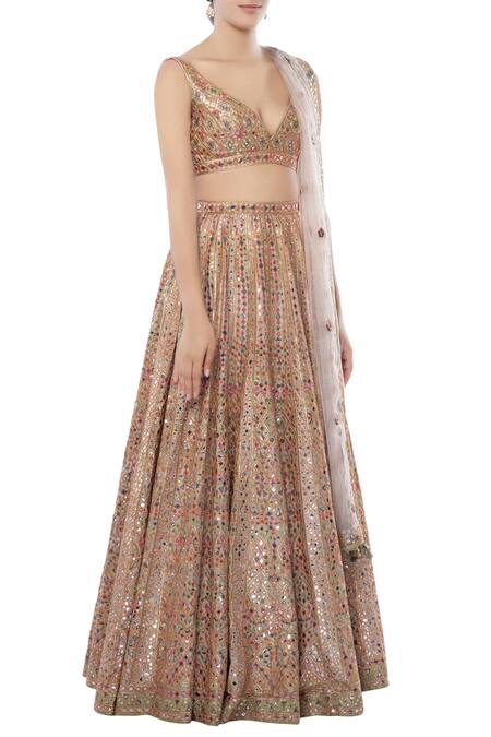 Tamanna Punjabi Kapoor Pink Net, Chanderi Silk V Neck Embroidered Bridal Lehenga Set Online at Aza Fashions Tamanna Punjabi Kapoor_Pink Net, Chanderi Silk V Neck Embroidered Bridal Lehenga Set _Online_at_Aza_Fashions