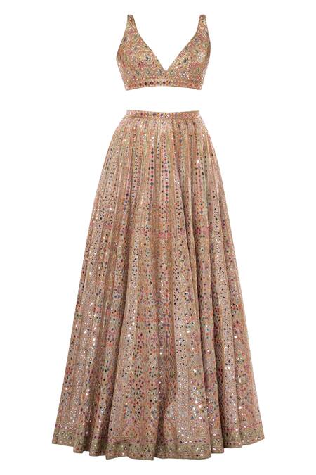 Shop Tamanna Punjabi Kapoor Pink Net, Chanderi Silk V Neck Embroidered Bridal Lehenga Set Online at Aza Fashions Shop_Tamanna Punjabi Kapoor_Pink Net, Chanderi Silk V Neck Embroidered Bridal Lehenga Set _Online_at_Aza_Fashions