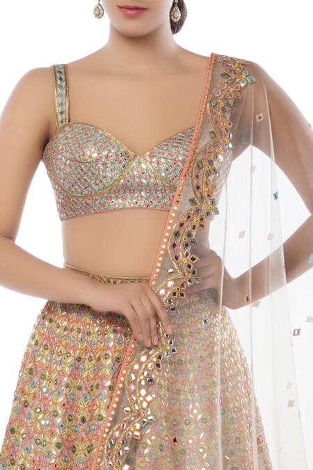 Tamanna Punjabi Kapoor Off White Net, Chanderi Silk Sweetheart Neck Embroidered Bridal Lehenga Set at Aza Fashions Tamanna Punjabi Kapoor_Off White Net, Chanderi Silk Sweetheart Neck Embroidered Bridal Lehenga Set _at_Aza_Fashions