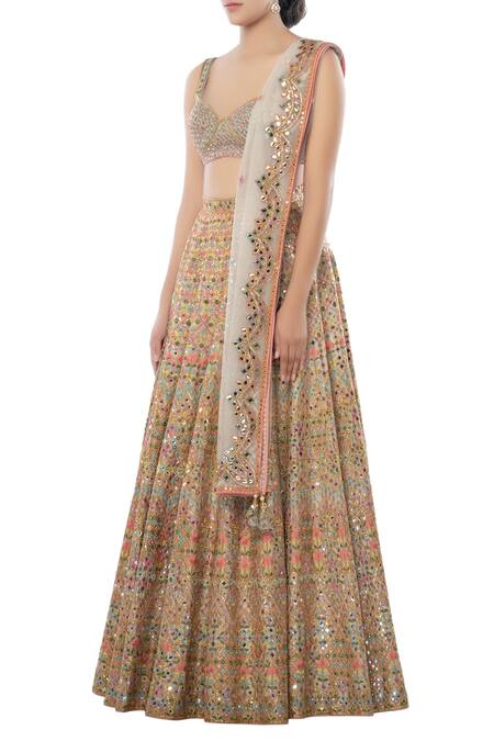 Buy Tamanna Punjabi Kapoor Off White Net, Chanderi Silk Sweetheart Neck Embroidered Bridal Lehenga Set Online at Aza Fashions Buy_Tamanna Punjabi Kapoor_Off White Net, Chanderi Silk Sweetheart Neck Embroidered Bridal Lehenga Set _Online_at_Aza_Fashions