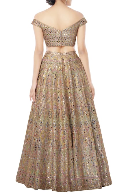 Shop Tamanna Punjabi Kapoor Blue Net, Chanderi Silk One Shoulder Embroidered Bridal Lehenga Set at Aza Fashions Shop_Tamanna Punjabi Kapoor_Blue Net, Chanderi Silk One Shoulder Embroidered Bridal Lehenga Set _at_Aza_Fashions