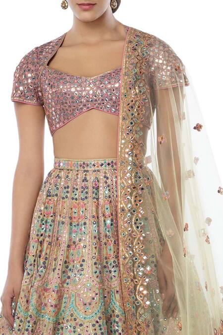 Tamanna Punjabi Kapoor Purple Net, Chanderi Silk Pentagon Embroidered Bridal Lehenga Set at Aza Fashions Tamanna Punjabi Kapoor_Purple Net, Chanderi Silk Pentagon Embroidered Bridal Lehenga Set _at_Aza_Fashions
