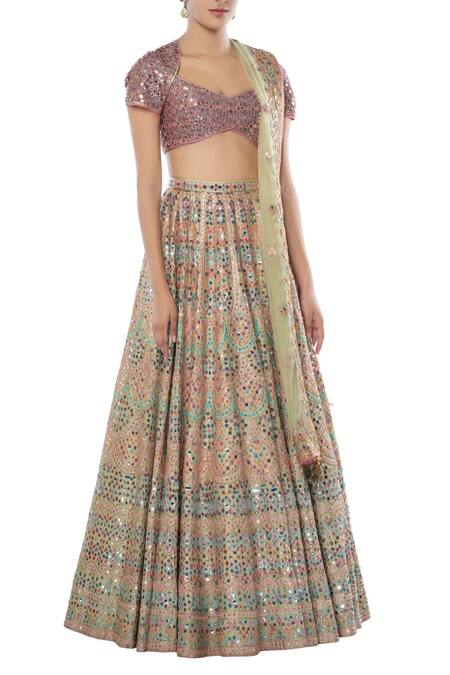 Tamanna Punjabi Kapoor Purple Net, Chanderi Silk Pentagon Embroidered Bridal Lehenga Set Online at Aza Fashions Tamanna Punjabi Kapoor_Purple Net, Chanderi Silk Pentagon Embroidered Bridal Lehenga Set _Online_at_Aza_Fashions