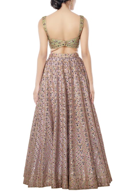 Shop Tamanna Punjabi Kapoor Purple Net, Chanderi Silk Sweetheart Neck Embellished Bridal Lehenga Set at Aza Fashions Shop_Tamanna Punjabi Kapoor_Purple Net, Chanderi Silk Sweetheart Neck Embellished Bridal Lehenga Set _at_Aza_Fashions