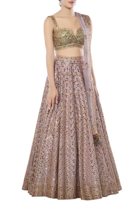 Tamanna Punjabi Kapoor Purple Net, Chanderi Silk Sweetheart Neck Embellished Bridal Lehenga Set Online at Aza Fashions Tamanna Punjabi Kapoor_Purple Net, Chanderi Silk Sweetheart Neck Embellished Bridal Lehenga Set _Online_at_Aza_Fashions
