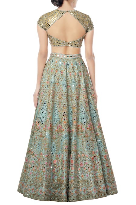 Shop Tamanna Punjabi Kapoor Blue Raw Silk, Net Pentagon Embroidered Bridal Lehenga Set at Aza Fashions Shop_Tamanna Punjabi Kapoor_Blue Raw Silk, Net Pentagon Embroidered Bridal Lehenga Set _at_Aza_Fashions