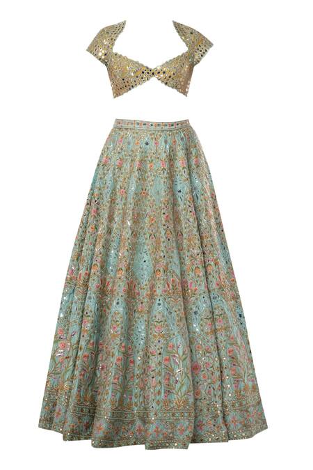 Shop Tamanna Punjabi Kapoor Blue Raw Silk, Net Pentagon Embroidered Bridal Lehenga Set Online at Aza Fashions Shop_Tamanna Punjabi Kapoor_Blue Raw Silk, Net Pentagon Embroidered Bridal Lehenga Set _Online_at_Aza_Fashions