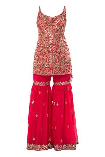 Buy_Tamanna Punjabi Kapoor_Pink Georgette Pentagon Embellished Kurta Sharara Set _Online_at_Aza_Fashions