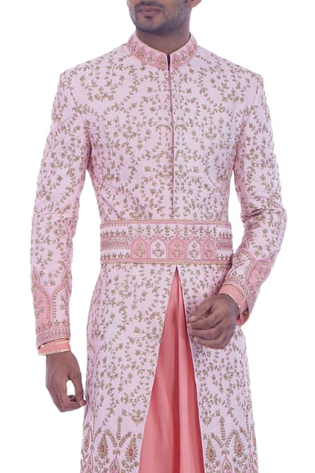 Shop Nitesh Singh Chauhan Cream Cotton , Blended Embroidered Sherwani Set at Aza Fashions Shop_Nitesh Singh Chauhan_Cream Cotton , Blended Embroidered Sherwani Set _at_Aza_Fashions