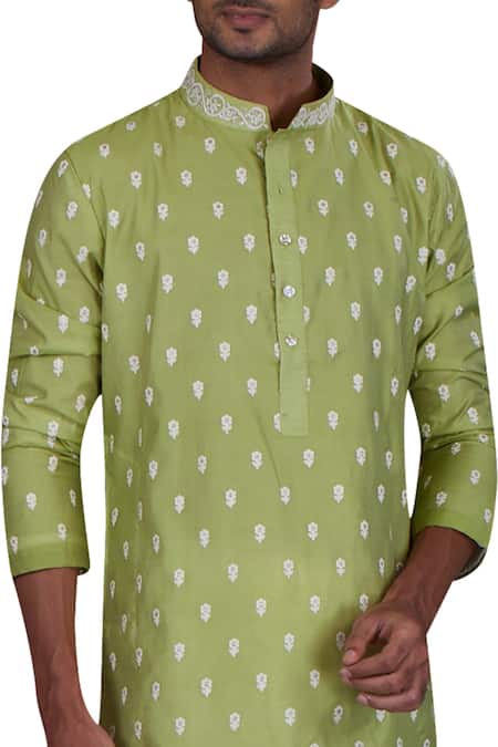 Shop Nitesh Singh Chauhan Green Cotton Silk, Blended Chanderi Kurta Set at Aza Fashions Shop_Nitesh Singh Chauhan_Green Cotton Silk, Blended Chanderi Kurta Set _at_Aza_Fashions