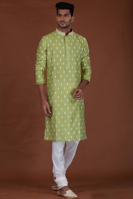 Nitesh Singh Chauhan Green Cotton Silk, Blended Chanderi Kurta Set Online at Aza Fashions Nitesh Singh Chauhan_Green Cotton Silk, Blended Chanderi Kurta Set _Online_at_Aza_Fashions