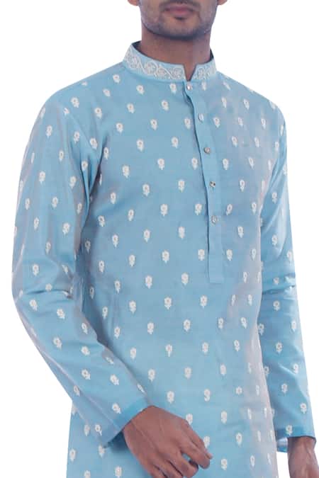 Shop Nitesh Singh Chauhan Blue Cotton Silk, Blended Chanderi Kurta Set at Aza Fashions Shop_Nitesh Singh Chauhan_Blue Cotton Silk, Blended Chanderi Kurta Set _at_Aza_Fashions