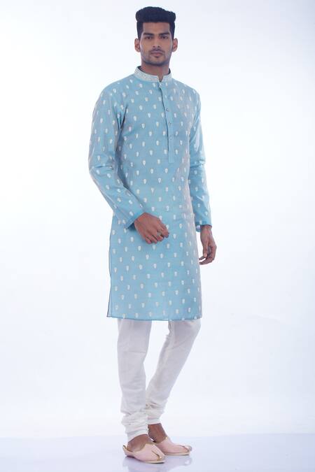 Nitesh Singh Chauhan Blue Cotton Silk, Blended Chanderi Kurta Set Online at Aza Fashions Nitesh Singh Chauhan_Blue Cotton Silk, Blended Chanderi Kurta Set _Online_at_Aza_Fashions