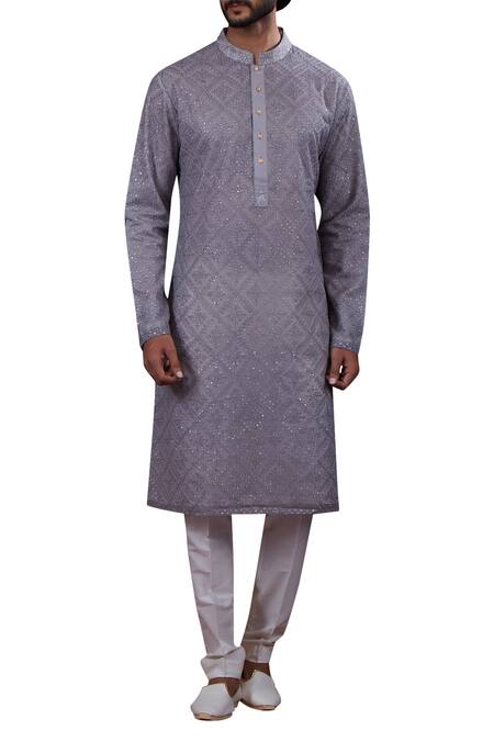 Nitesh Singh Chauhan Grey Cotton Silk, Blended Chanderi Kurta Set 