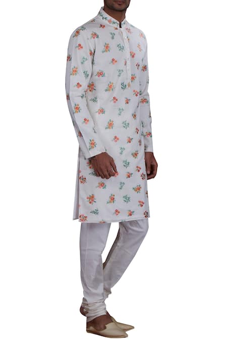 Nitesh Singh Chauhan Off White Cotton Silk, Blended Chanderi Kurta Set 