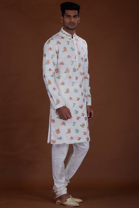 Nitesh Singh Chauhan Off White Cotton Silk, Blended Chanderi Kurta Set Online at Aza Fashions Nitesh Singh Chauhan_Off White Cotton Silk, Blended Chanderi Kurta Set _Online_at_Aza_Fashions