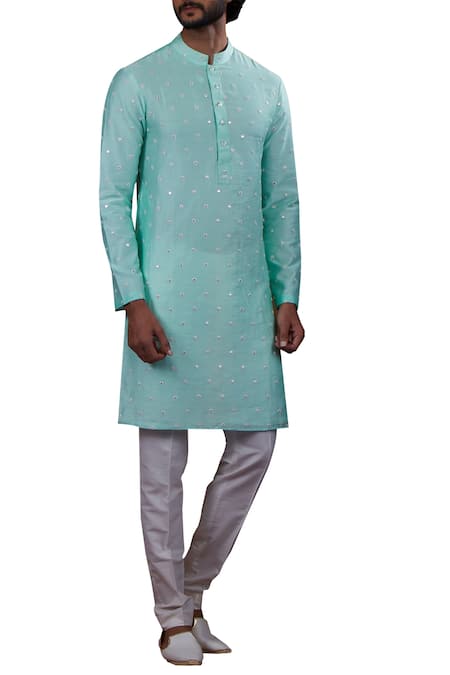 Nitesh Singh Chauhan Green Cotton Silk, Blended Chanderi Kurta Set 