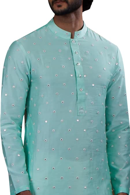 Shop Nitesh Singh Chauhan Green Cotton Silk, Blended Chanderi Kurta Set at Aza Fashions Shop_Nitesh Singh Chauhan_Green Cotton Silk, Blended Chanderi Kurta Set _at_Aza_Fashions
