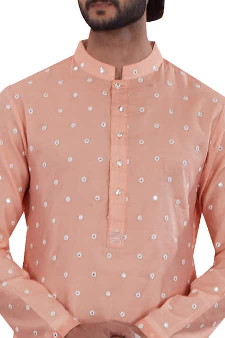 Shop Nitesh Singh Chauhan Peach Cotton Silk, Blended Chanderi Kurta Set at Aza Fashions Shop_Nitesh Singh Chauhan_Peach Cotton Silk, Blended Chanderi Kurta Set _at_Aza_Fashions