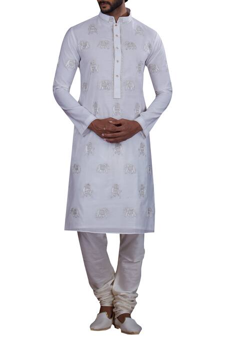 Nitesh Singh Chauhan Off White Cotton Silk, Blended Chanderi Kurta Set 