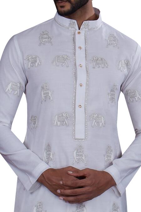 Shop Nitesh Singh Chauhan Off White Cotton Silk, Blended Chanderi Kurta Set at Aza Fashions Shop_Nitesh Singh Chauhan_Off White Cotton Silk, Blended Chanderi Kurta Set _at_Aza_Fashions