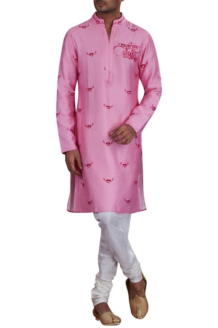 Nitesh Singh Chauhan Pink Cotton Silk, Blended Chanderi Kurta Set 