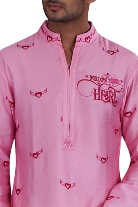 Shop Nitesh Singh Chauhan Pink Cotton Silk, Blended Chanderi Kurta Set at Aza Fashions Shop_Nitesh Singh Chauhan_Pink Cotton Silk, Blended Chanderi Kurta Set _at_Aza_Fashions