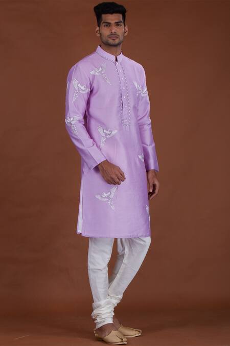 Nitesh Singh Chauhan Purple Cotton Silk, Blended Chanderi Kurta Set Online at Aza Fashions Nitesh Singh Chauhan_Purple Cotton Silk, Blended Chanderi Kurta Set _Online_at_Aza_Fashions