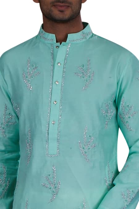 Shop Nitesh Singh Chauhan Green Cotton Silk, Blended Chanderi Kurta Set at Aza Fashions Shop_Nitesh Singh Chauhan_Green Cotton Silk, Blended Chanderi Kurta Set _at_Aza_Fashions