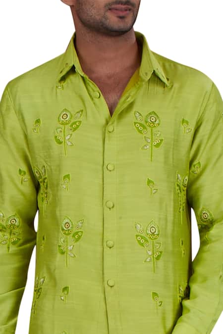 Shop Nitesh Singh Chauhan Green Cotton Silk, Blended Chanderi Kurta Set at Aza Fashions Shop_Nitesh Singh Chauhan_Green Cotton Silk, Blended Chanderi Kurta Set _at_Aza_Fashions