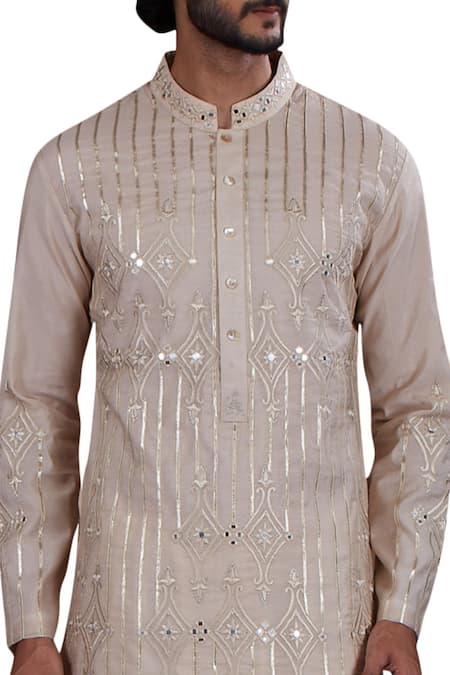 Shop Nitesh Singh Chauhan Cream Cotton Silk, Blended Chanderi Kurta Set at Aza Fashions Shop_Nitesh Singh Chauhan_Cream Cotton Silk, Blended Chanderi Kurta Set _at_Aza_Fashions