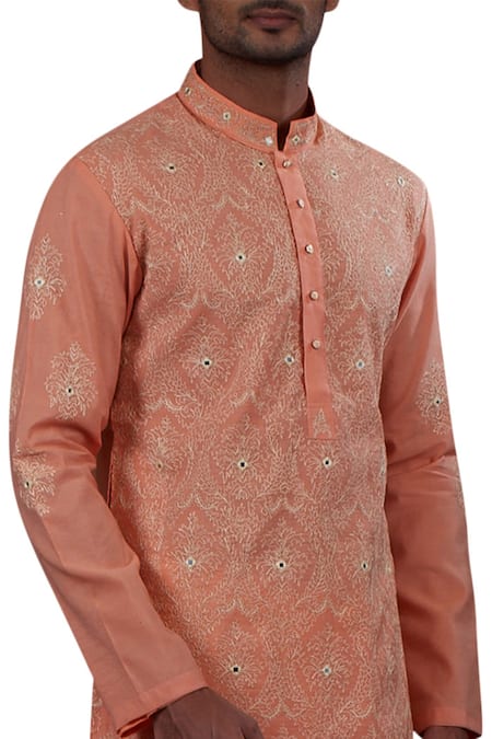 Shop Nitesh Singh Chauhan Orange Cotton Silk, Blended Chanderi Kurta Set at Aza Fashions Shop_Nitesh Singh Chauhan_Orange Cotton Silk, Blended Chanderi Kurta Set _at_Aza_Fashions